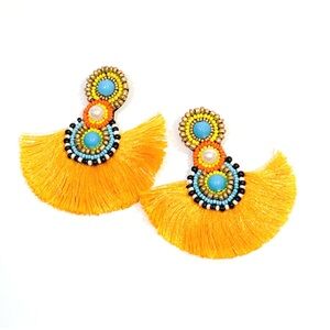 Beaded Tassel Earrings | Yellow